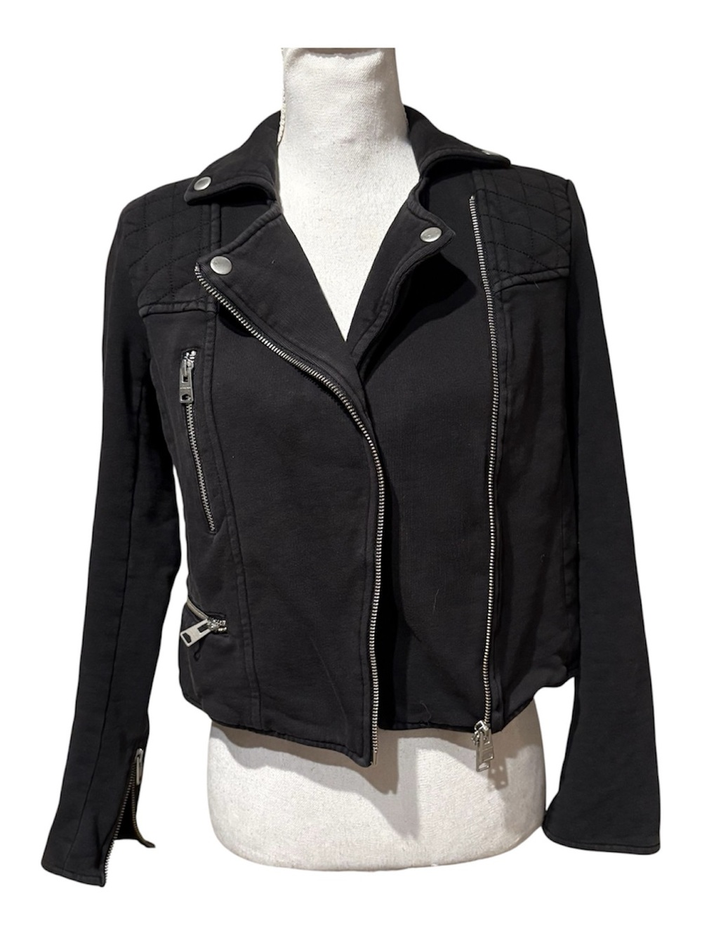 All Saints Kit Biker Sweater Zip Cotton Black Jacket Size 4